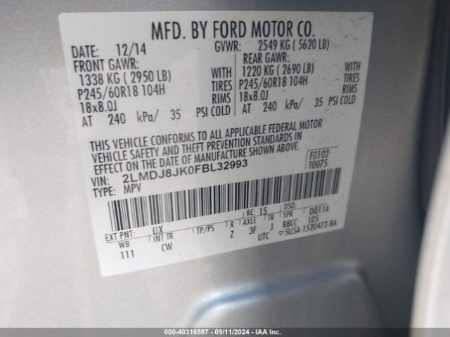 2LMDJ8JK0FBL32993 Lincoln MKX