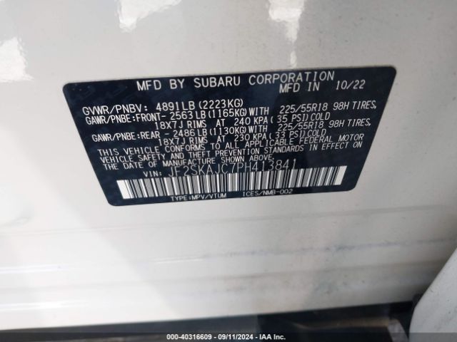 JF2SKAJC7PH413841 Subaru Forester Sport