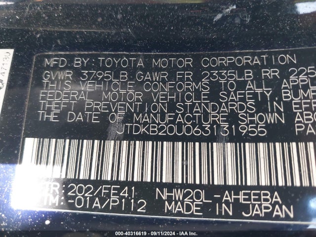 Aukcja sprzedaży 2006 Toyota Prius, vin: JTDKB20U063131955, numer aukcji: 40316619