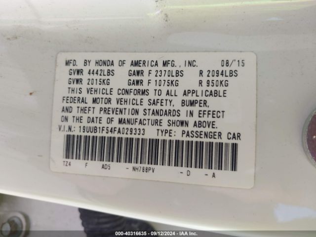19UUB1F54FA029333 Acura TLX TECH