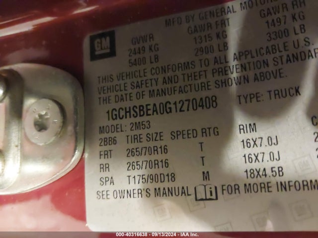 Chevrolet Colorado Wt 2016 1GCHSBEA0G1270408 Image 9