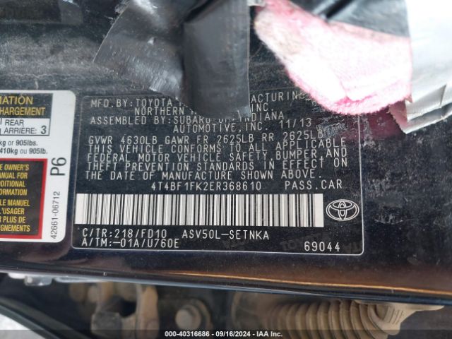 4T4BF1FK2ER368610 Toyota CAMRY LE