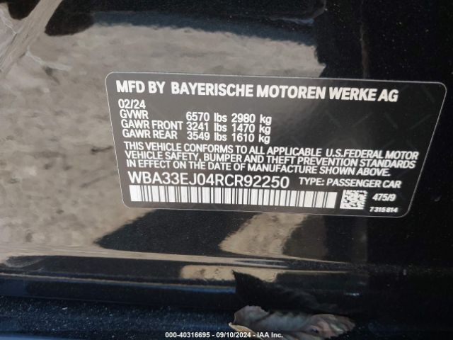 WBA33EJ04RCR92250 BMW 760 I Xdrive