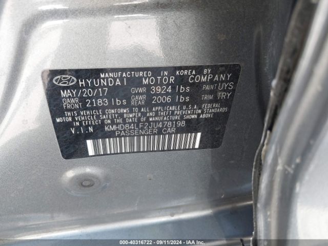 KMHD84LF2JU478198 Hyundai ELANTRA SEL