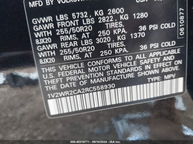 1V2WR2CA2RC558930 Volkswagen Atlas 2.0t Se W/technology