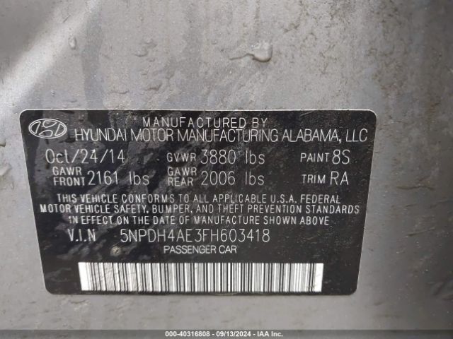 5NPDH4AE3FH603418 Hyundai Elantra Limited