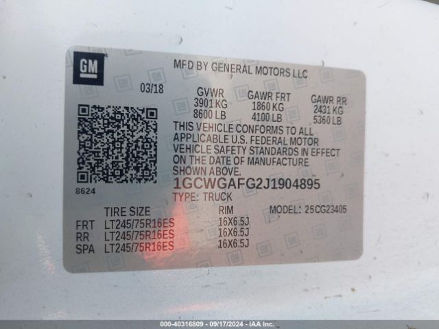 1GCWGAFG2J1904895 Chevrolet Express 2500 Work Van