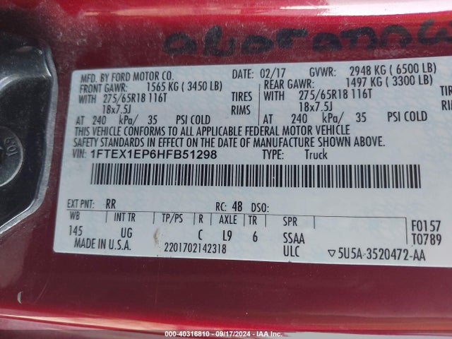 Ford F-150 Xlt 2017 1FTEX1EP6HFB51298 Image 9