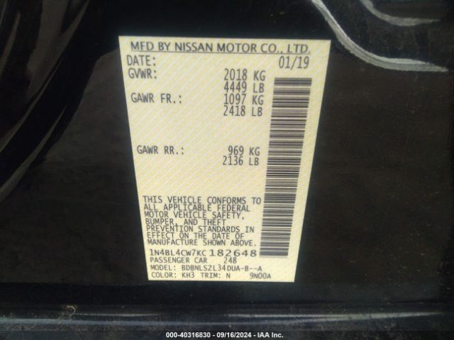 1N4BL4CW7KC182648 Nissan Altima 2.5 Sr