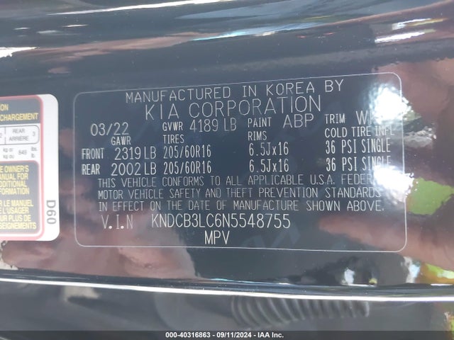 KIA Niro Lxs 2022 KNDCB3LC6N5548755 Image 9