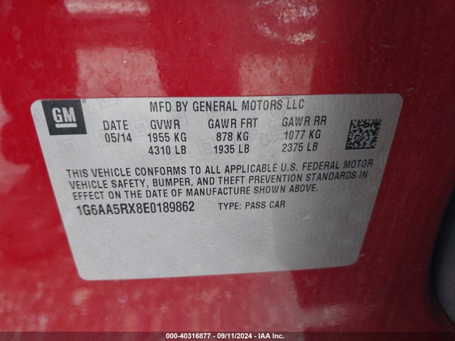 1G6AA5RX8E0189862 Cadillac Ats Standard