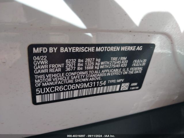 5UXCR6C06N9M31154 BMW X5 Xdrive40i