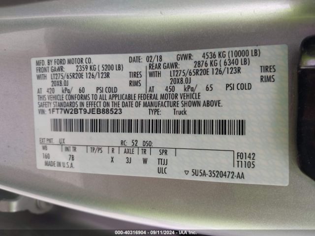 Ford F-250 Platinum 2018 1FT7W2BT9JEB88523 Image 9