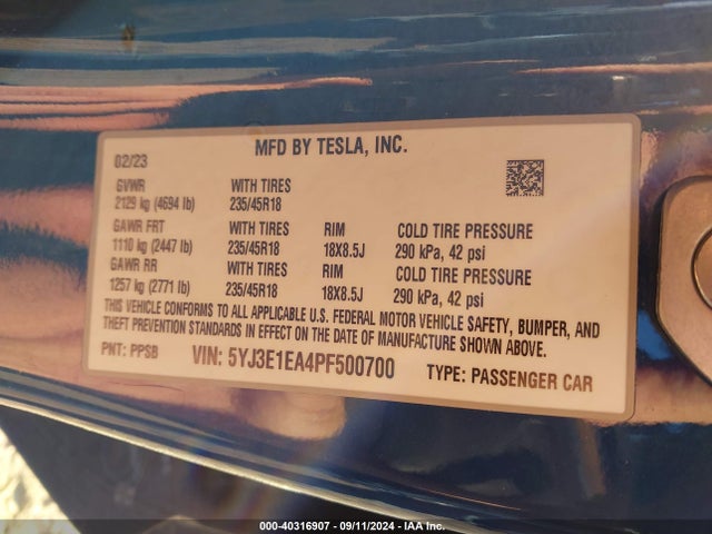 2023 TESLA MODEL 3 5YJ3E1EA4PF500700 Photo 8