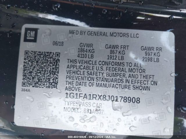 1G1FA1RX8J0178908 Chevrolet Camaro 1ls