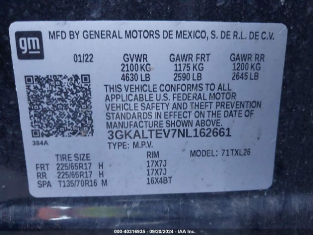 3GKALTEV7NL162661 GMC Terrain Awd Sle