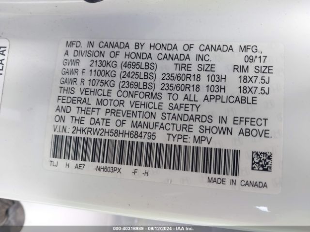 2HKRW2H58HH684795 Honda CR-V EX