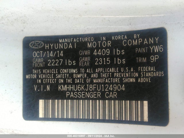 Hyundai Genesis 3.8 Ultimate 2015 KMHHU6KJ8FU124904 Image 9
