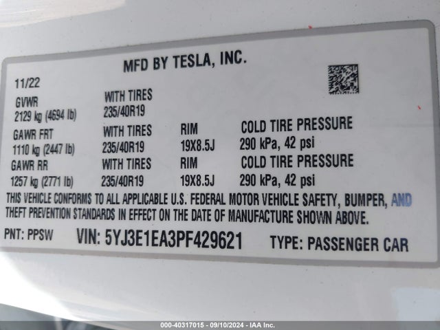 Tesla Model 3 Rear-wheel Drive 2023 5YJ3E1EA3PF429621 Image 8