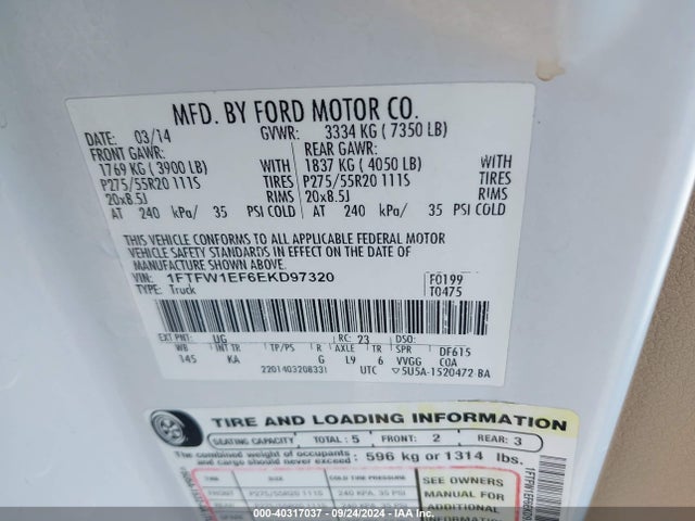 Ford F-150 King Ranch 2014 1FTFW1EF6EKD97320 Image 9