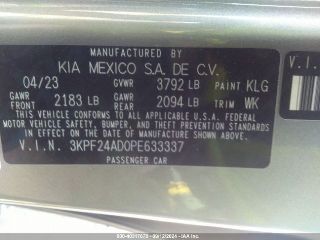 3KPF24AD0PE633337 KIA Forte Lxs