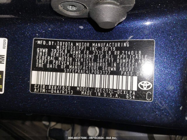 Toyota COROLLA LE 2020 5YFEPRAE4LP063127 Image 9