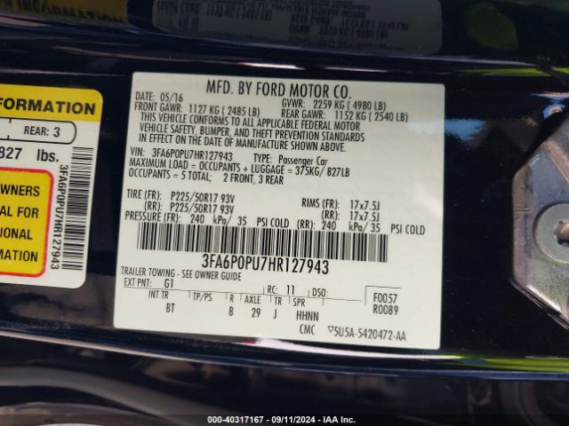 3FA6P0PU7HR127943 Ford Fusion Energi Se Luxury