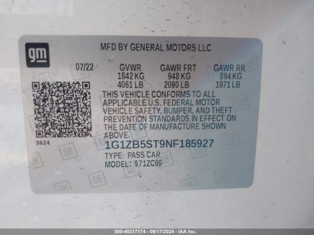 1G1ZB5ST9NF185927 Chevrolet Malibu Fwd Ls