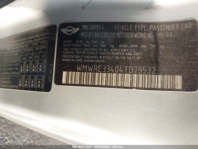 2004 MINI COOPER S WMWRE33404TD79532 Photo 8