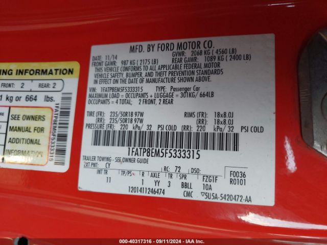 1FATP8EM5F5333315 Ford Mustang V6