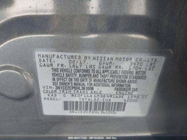 3N1CE2CP0HL361006 Nissan Versa Note Sv