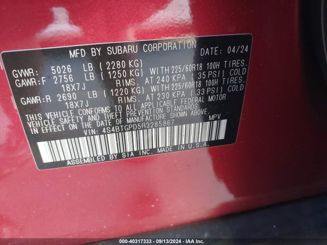 4S4BTGPD5R3285867 Subaru Outback Touring Xt