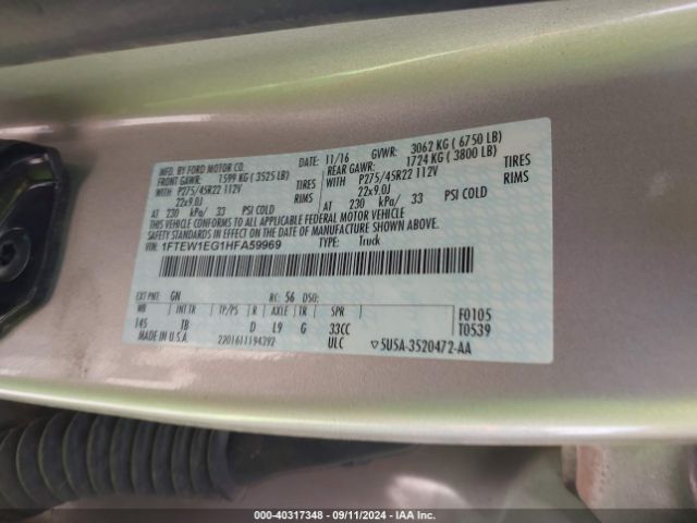 1FTEW1EG1HFA59969 Ford F-150 Limited