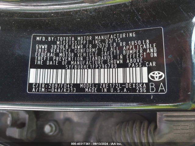 Toyota Corolla S Plus 2015 5YFBURHE1FP296789 Image 9
