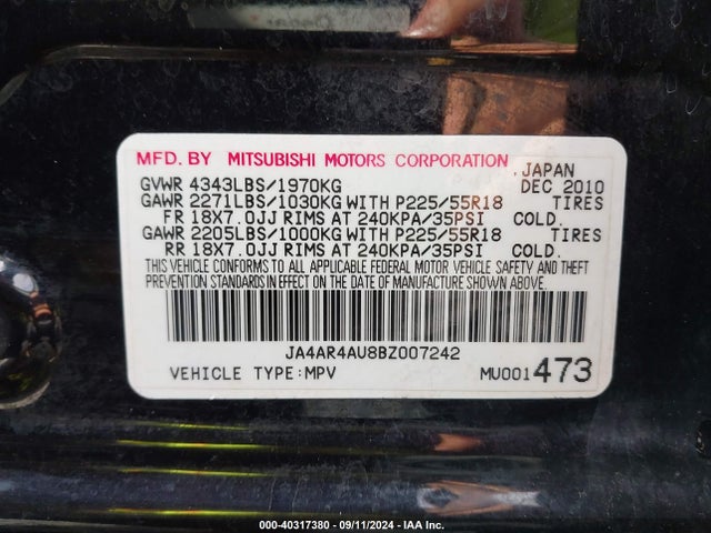 2011 MITSUBISHI OUTLANDER SPORT JA4AR4AU8BZ007242 Photo 8