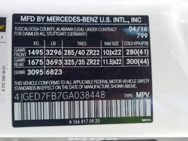 4JGED7FB7GA038448 Mercedes-Benz Amg Gle 63 Coupe S 4matic