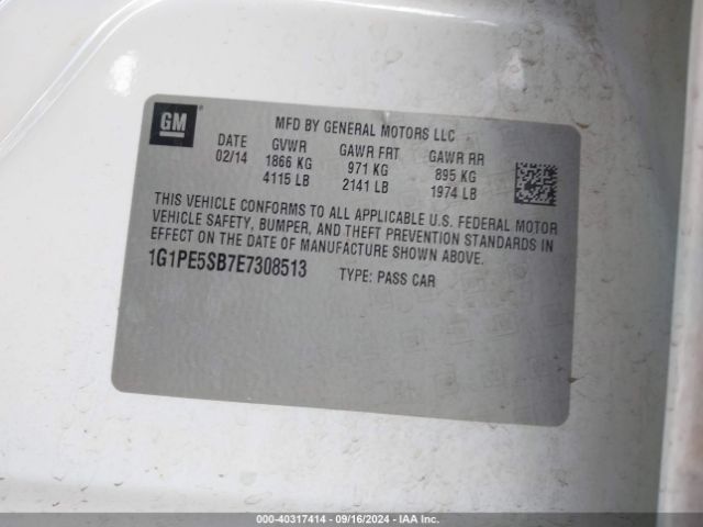 1G1PE5SB7E7308513 Chevrolet Cruze 2lt Auto