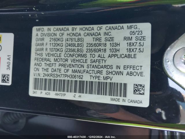 2HKRS3H77PH306162 Honda Cr-v Ex-l 2wd