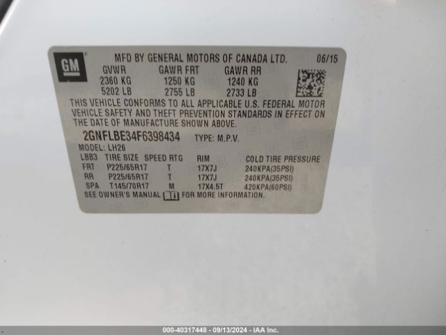 2GNFLBE34F6398434 Chevrolet EQUINOX 1LT