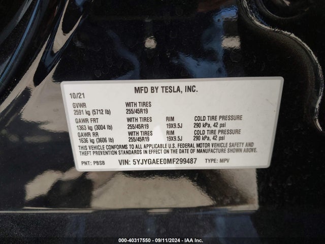 2021 TESLA MODEL Y 5YJYGAEE0MF299487 Photo 8