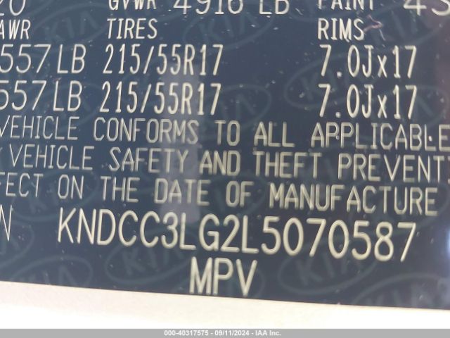 KNDCC3LG2L5070587 KIA Niro Ev Ex