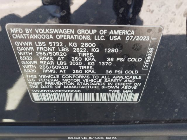 1V2JR2CA2RC503596 Volkswagen Atlas 2.0t Se W/technology