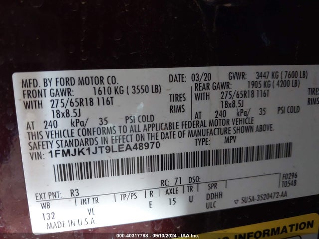 Ford Expedition Xlt Max 2020 1FMJK1JT9LEA48970 Image 9