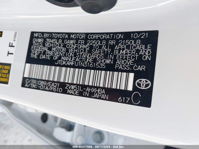 JTDKAMFU1N3161535 Toyota Prius Limited