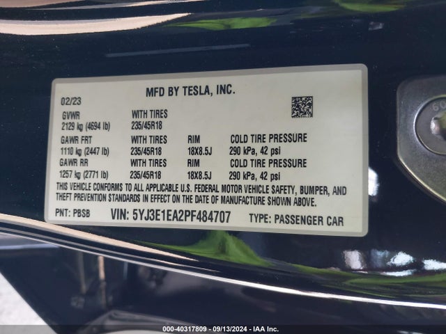 Tesla Model 3 Rear-wheel Drive 2023 5YJ3E1EA2PF484707 Image 9