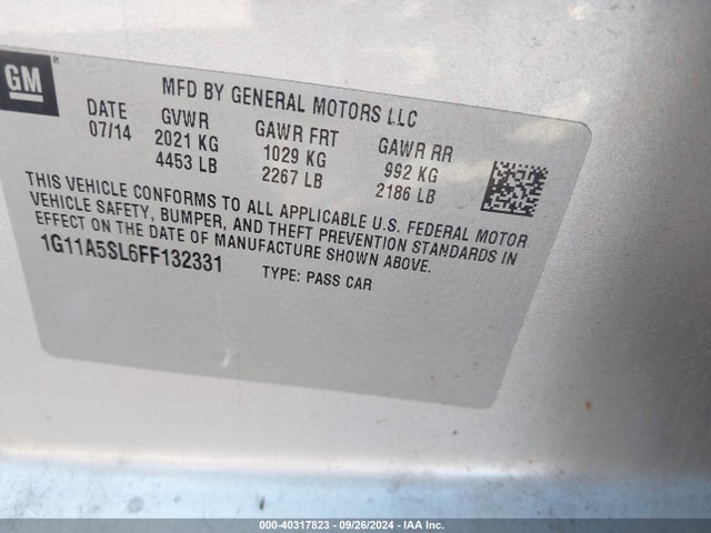 Chevrolet Malibu 1fl 2015 1G11A5SL6FF132331 Image 9