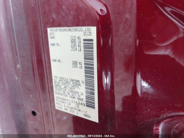 Nissan Maxima Sl Xtronic Cvt 2020 1N4AA6DV4LC376249 Image 9