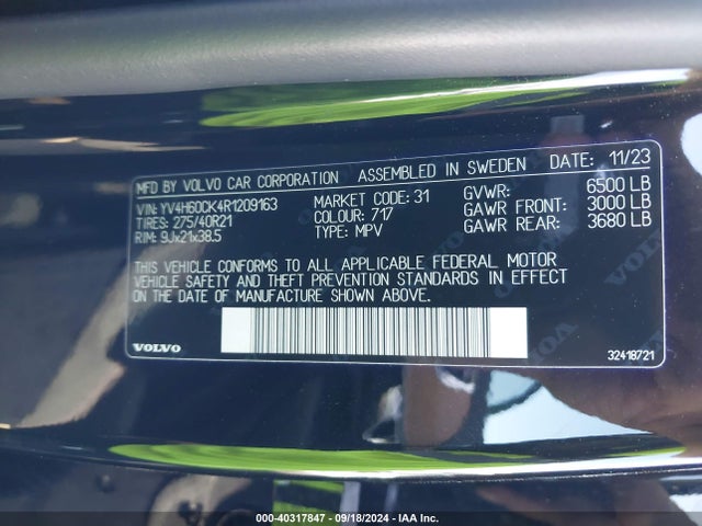 YV4H60CK4R1209163 Volvo Xc90 Recharge Plug-in Hybrid T8 Core Bright Theme