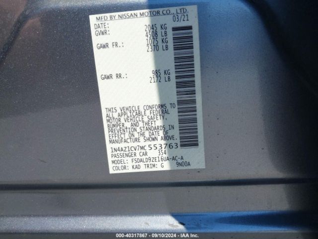 1N4AZ1CV7MC553763 Nissan Leaf Sv 40 Kwh