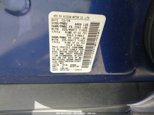 Nissan ROGUE S 2017 JN8AT2MT8HW137891 Image 9